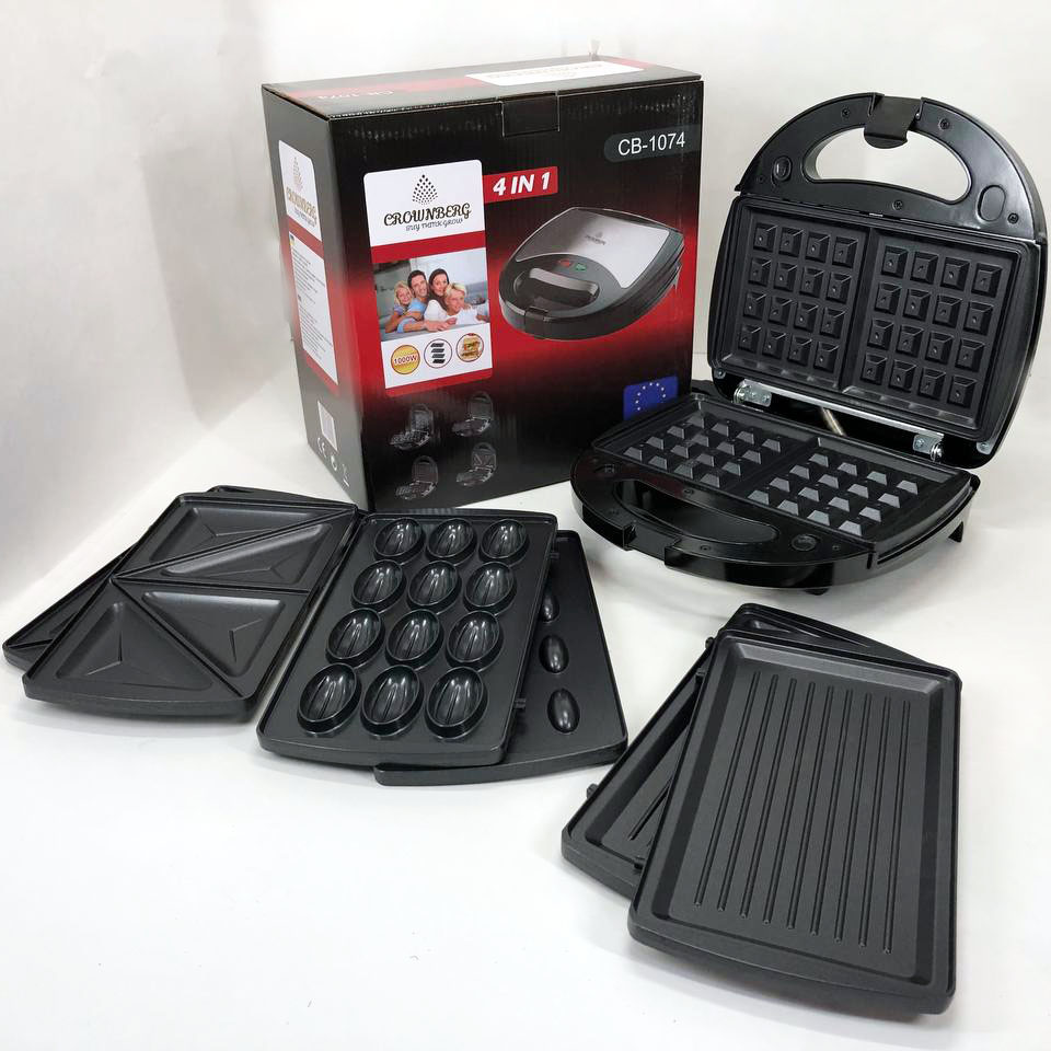 Мультимейкер 4 В 1 Crownberg CB-1074 750Вт Гриль Сендвичница Вафельница Орешница Мультимейкер 4 В 1 Crownberg CB-1074 750Вт Гриль Сендвичница Вафельница Орешница