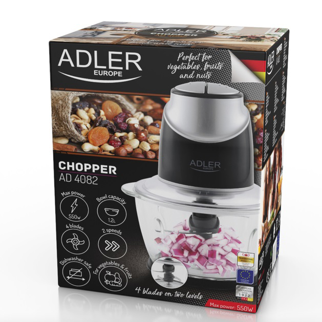 Подрібнювач зі скляною чашею Adler AD 4082 550Вт Подрібнювач зі скляною чашею Adler AD 4082 550Вт