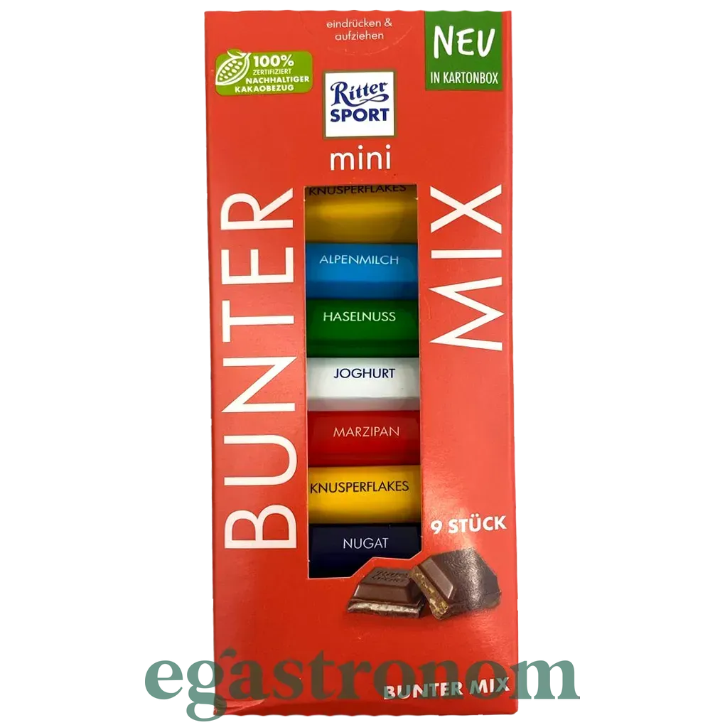 Шоколад асорті Ріттер Спорт Ritter Sport mini mix 9*16,67 133g 8шт/ящ Шоколад асорті Ріттер Спорт Ritter Sport mini mix 9*16,67 133g 8шт/ящ