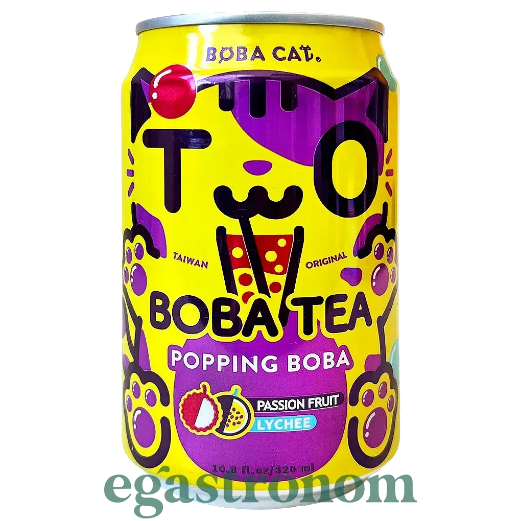 Напій газований чай бабл зі смаком маракуї та лічі Боба Кет Boba Cat ж/б 320ml 24шт/ящ Напій газований чай бабл зі смаком маракуї та лічі Боба Кет Boba Cat ж/б 320ml 24шт/ящ