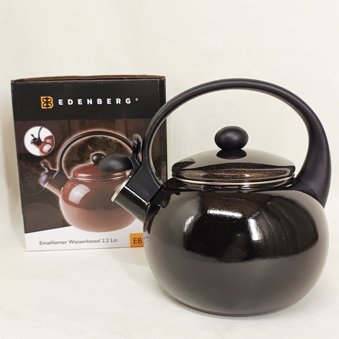 Емальований чайник Edenberg EB-12609 2.2л зі свистком Black Емальований чайник Edenberg EB-12609 2.2л зі свистком Black