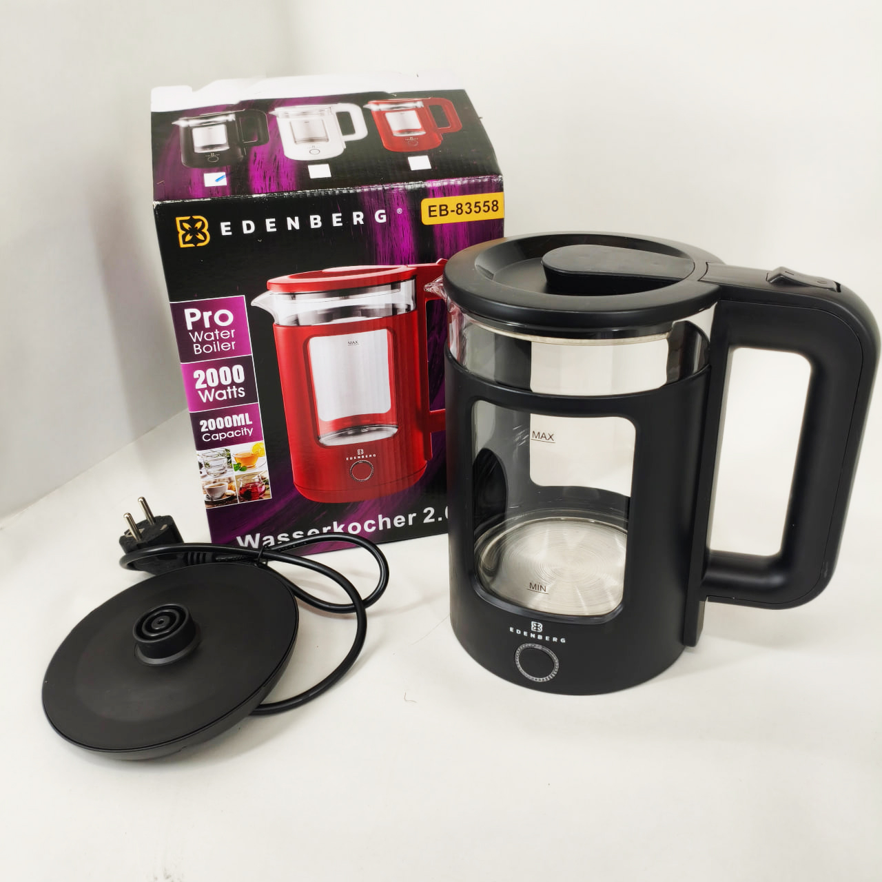 Чайник стеклянный электрический Edenberg EB-83558 1500Вт Электрочайник с подсветкой 2л Black Чайник стеклянный электрический Edenberg EB-83558 1500Вт Электрочайник с подсветкой 2л Black