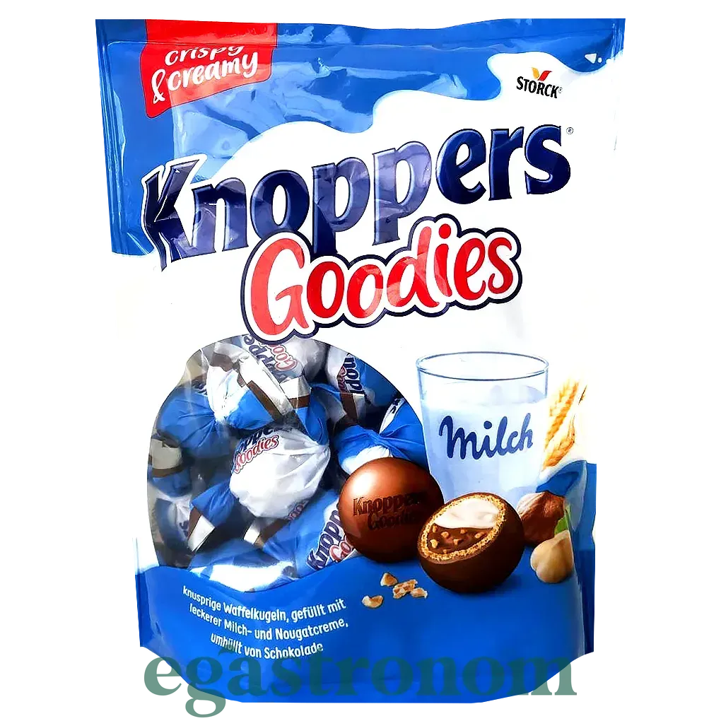 Цукерки шоколадні Кноперс Knoppers goodies 180g 18шт/ящ Цукерки шоколадні Кноперс Knoppers goodies 180g 18шт/ящ