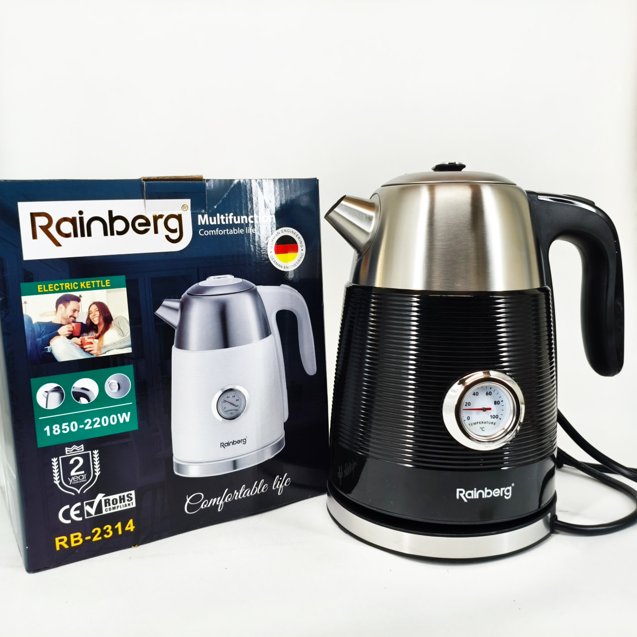 Чайник електричний з датчиком температури Rainberg RB-2314 Black Чайник електричний з датчиком температури Rainberg RB-2314 Black