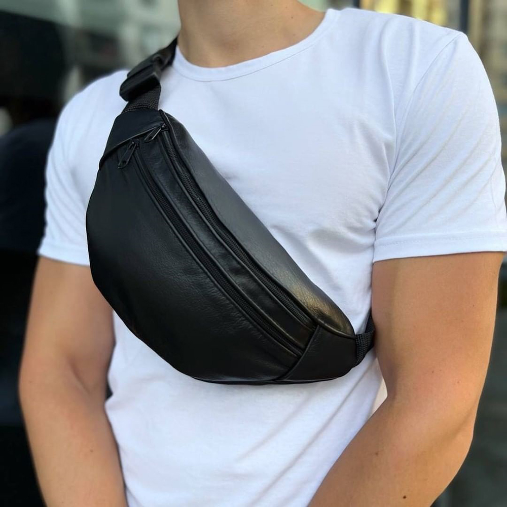 Бананка з натуральної шкіри, сумка чоловіча-жіноча барсетка чорна сумочка Бананка з натуральної шкіри, сумка чоловіча-жіноча барсетка чорна сумочка