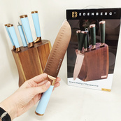 Набор кухонных ножей Edenberg EB-11029 с деревянной подставкой 7 предметов Blue. Изображение №2