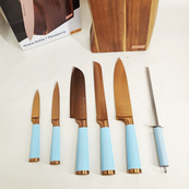 Набор кухонных ножей Edenberg EB-11029 с деревянной подставкой 7 предметов Blue. Изображение №3