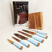 Набор кухонных ножей Edenberg EB-11029 с деревянной подставкой 7 предметов Blue. Изображение №4