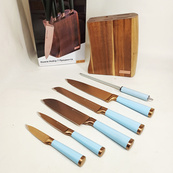 Набор кухонных ножей Edenberg EB-11029 с деревянной подставкой 7 предметов Blue. Изображение №5