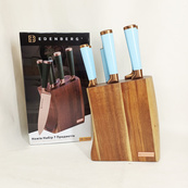 Набор кухонных ножей Edenberg EB-11029 с деревянной подставкой 7 предметов Blue. Изображение №6