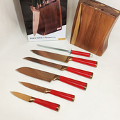 Набір кухонних ножів Edenberg EB-11029 з дерев'яною підставкою 7 предметів Red. Зображення №3