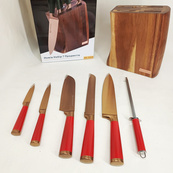 Набір кухонних ножів Edenberg EB-11029 з дерев'яною підставкою 7 предметів Red. Зображення №5