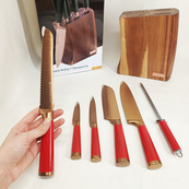 Набір кухонних ножів Edenberg EB-11029 з дерев'яною підставкою 7 предметів Red. Зображення №6