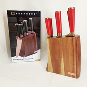 Набір кухонних ножів Edenberg EB-11029 з дерев'яною підставкою 7 предметів Red. Зображення №7