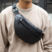 Сумка на пояс из эко-кожи. Сумка через плечо. Бананка мужская, женская Black. Изображение №10
