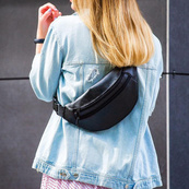 Сумка на пояс из эко-кожи. Сумка через плечо. Бананка мужская, женская Black. Изображение №16