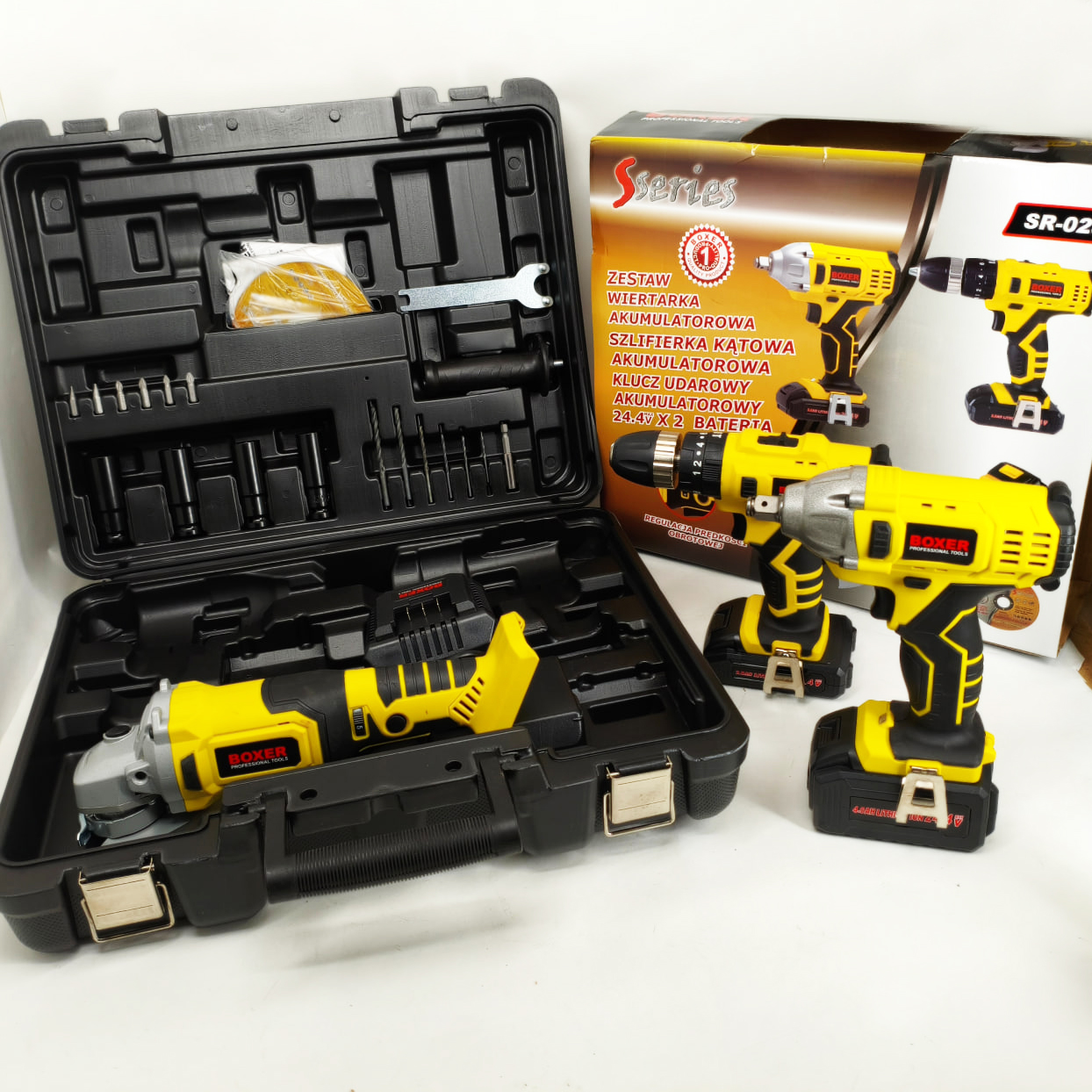 Набір гайковерт шуруповерт болгарка 24,4 В Boxer SR-028 набір акумуляторного інструменту Набір гайковерт шуруповерт болгарка 24,4 В Boxer SR-028 набір акумуляторного інструменту