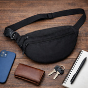 Мужская/женская бананка с Cordura 1000D, черная, 3 отделения, водоотталкивающая. Изображение №2 Мужская/женская бананка с Cordura 1000D, черная, 3 отделения, водоотталкивающая. Изображение №2