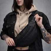 Мужская/женская бананка с Cordura 1000D, черная, 3 отделения, водоотталкивающая. Изображение №6 Мужская/женская бананка с Cordura 1000D, черная, 3 отделения, водоотталкивающая. Изображение №6