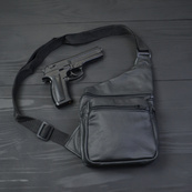 Чоловіча сумка з натуральної шкіри, тактична сумка - месенджер чорна, тактична сумка на груди. Зображення №4