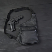 Чоловіча сумка з натуральної шкіри, тактична сумка - месенджер чорна, тактична сумка на груди. Зображення №12