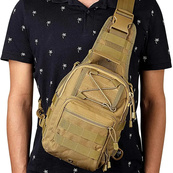 Качественная тактическая сумка, укрепленная мужская сумка рюкзак тактическая слинг. Цвет: койот. Изображение №8