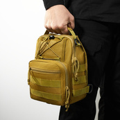 Качественная тактическая сумка, укрепленная мужская сумка рюкзак тактическая слинг. Цвет: койот. Изображение №11