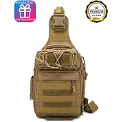 Качественная тактическая сумка, укрепленная мужская сумка рюкзак тактическая слинг. Цвет: койот. Изображение №22