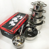 Набір посуду UNIQUE UN-5036 з нержавіючої сталі з товстим 5-ти шаровим дном з кришками 12 предметів. Зображення №5