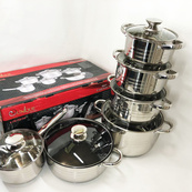 Набір посуду UNIQUE UN-5036 з нержавіючої сталі з товстим 5-ти шаровим дном з кришками 12 предметів. Зображення №6