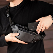 Сумка на пояс. Сумка через плече. бананка чоловіча / жіноча. Колір чорний. Зображення №18
