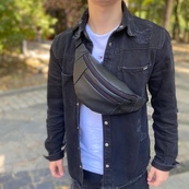 Сумка на пояс. Сумка через плече. бананка чоловіча / жіноча. Колір чорний. Зображення №26