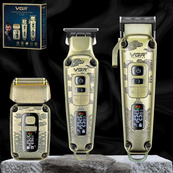 Набор для стрижки волос и бороды с насадками 3в1 VGR V-642 Аккумуляторная машинка с триммером и шейвером. Изображение №4