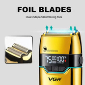 Електробритва Шейвер VGR V-350 чоловіча акумуляторна бритва для гоління з дисплеєм. Колір: золотий. Зображення №4 Електробритва Шейвер VGR V-350 чоловіча акумуляторна бритва для гоління з дисплеєм. Колір: золотий. Зображення №4