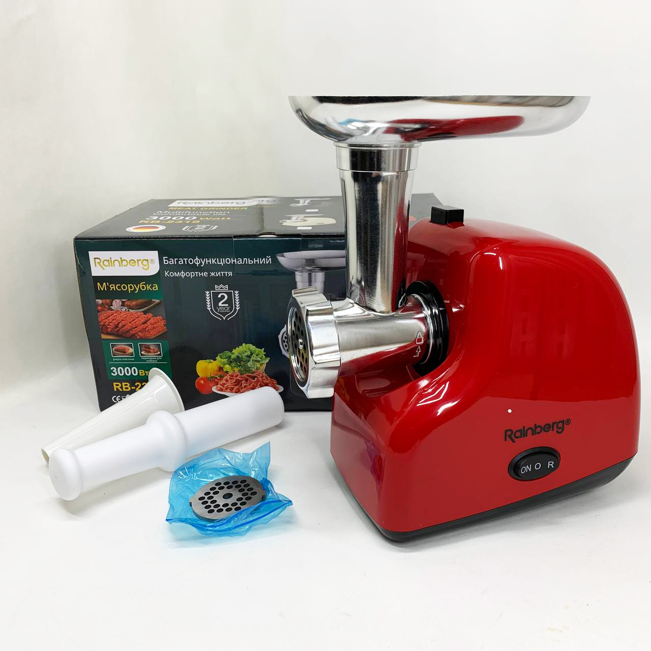 Мясорубка электрическая Rainberg RB-2319 с системой реверса насадка куббе 3000Вт Red Мясорубка электрическая Rainberg RB-2319 с системой реверса насадка куббе 3000Вт Red