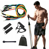 Еспандер гума для зарядок exercise pipe, еспандер гумовий джгут вправи, Фітнес гумки 5 в 1. Зображення №13