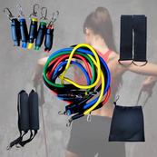 Еспандер гума для зарядок exercise pipe, еспандер гумовий джгут вправи, Фітнес гумки 5 в 1. Зображення №36