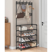 Вешалка напольная стойка в прихожую металлическая дополнительная полка под обувь 150х60х28см. Изображение №2