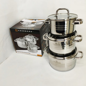 Набор посуды из нержавеющей стали Edenberg EB-3741 со стеклянными крышками 6 предметов. Изображение №2