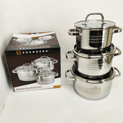 Набор посуды из нержавеющей стали Edenberg EB-3741 со стеклянными крышками 6 предметов. Изображение №4