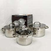 Набор посуды из нержавеющей стали Edenberg EB-3741 со стеклянными крышками 6 предметов. Изображение №5