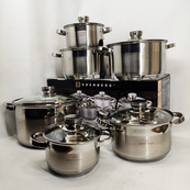 Набір каструль із сталі Edenberg EB-4036 12шт 2.1л–7.5л, 5-шарове капсульне дно, клепані ручки, індукція. Зображення №4 Набір каструль із сталі Edenberg EB-4036 12шт 2.1л–7.5л, 5-шарове капсульне дно, клепані ручки, індукція. Зображення №4