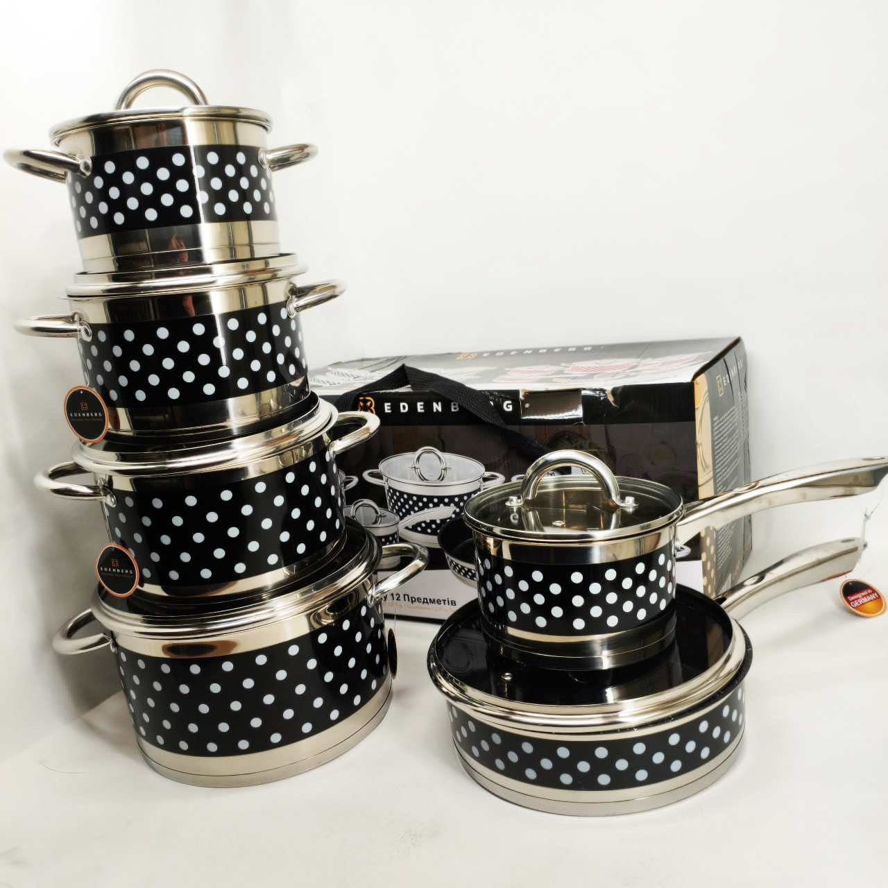 Набір посуду Edenberg EB-4055 з капсульним дном нержавіюча сталь 12 предметів Набір посуду Edenberg EB-4055 з капсульним дном нержавіюча сталь 12 предметів