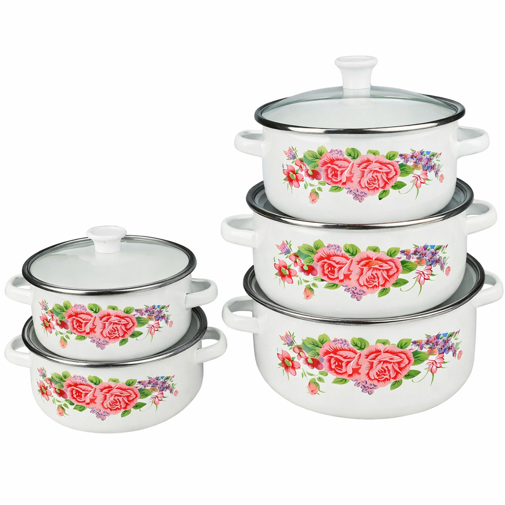 Набор из 5 эмалированных кастрюль с крышками UNIQUE UN-2355 10 предметов Для всех типов плит Набор из 5 эмалированных кастрюль с крышками UNIQUE UN-2355 10 предметов Для всех типов плит