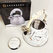 Эмалированный чайник Edenberg EB-12610 со свистком и антипригарным покрытием 3л White. Изображение №2