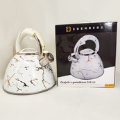 Эмалированный чайник Edenberg EB-12610 со свистком и антипригарным покрытием 3л White. Изображение №4