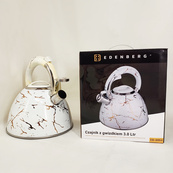 Эмалированный чайник Edenberg EB-12610 со свистком и антипригарным покрытием 3л White. Изображение №5