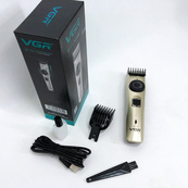 Машинка для стрижки волосся бездротова VGR V-031, тример для бороди вусів 2 насадки, окантувальна машинка. Зображення №7