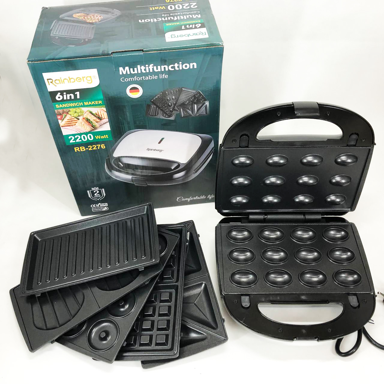Мультимейкер бутербродница 6 в 1 Rainberg RB-2276 съемные формы с антипригарным покрытием 2200 Вт Мультимейкер бутербродница 6 в 1 Rainberg RB-2276 съемные формы с антипригарным покрытием 2200 Вт