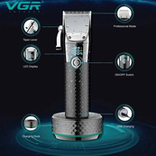 Профессиональная беспроводная машинка для стрижки VGR V-682 триммер для волос, бороды и усов на подставке. Изображение №4
